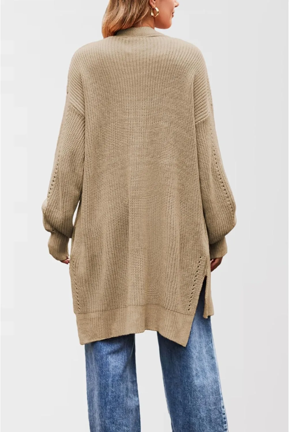 Women's Oversized Open Front Cardigan Lightweight Long Sleeve Knit Sweater with Pockets